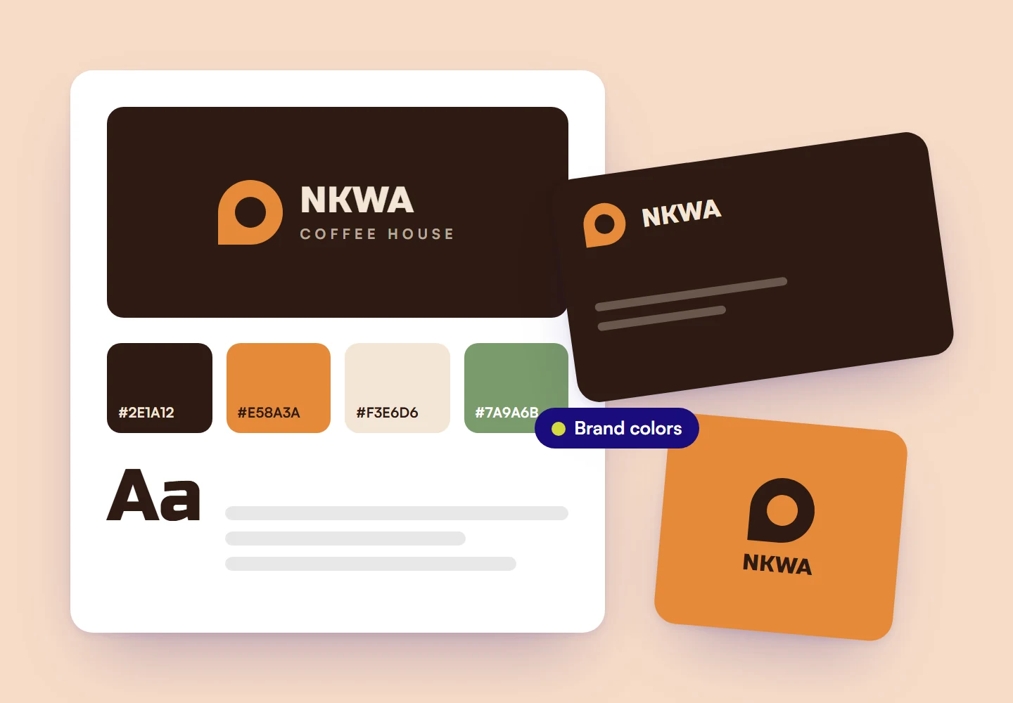 Logo sheet with brand colors, business card and packaging