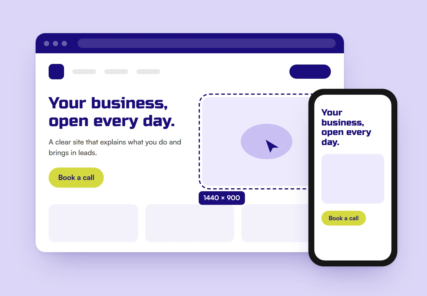 Website layout in a browser and on a phone