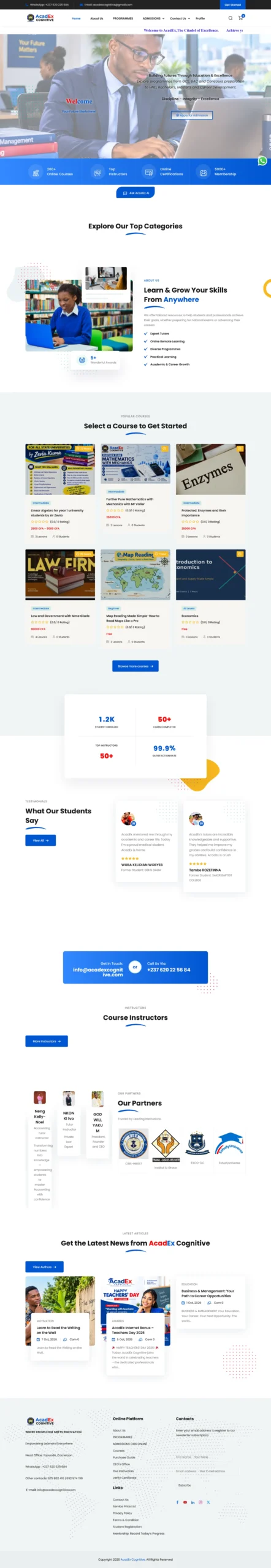 AcadEx Cognitive website full desktop page