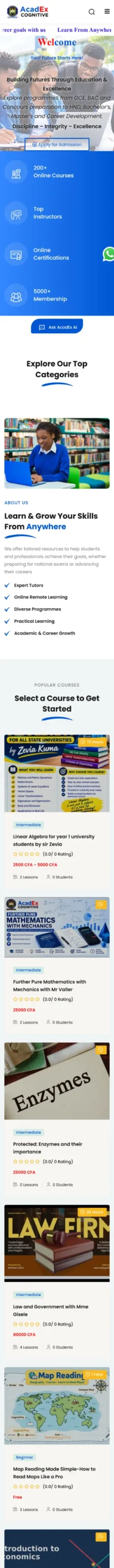 AcadEx Cognitive website full mobile page