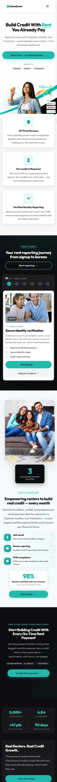 ClarioScore website full mobile page