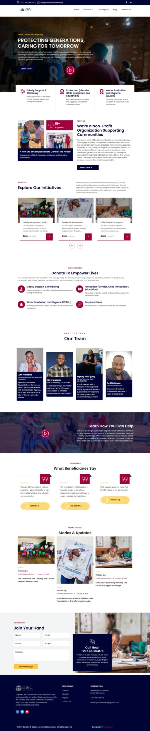 D and C Memorial Foundation website full desktop page