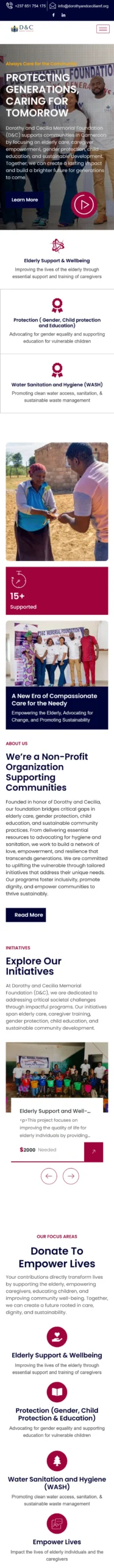 D and C Memorial Foundation website full mobile page