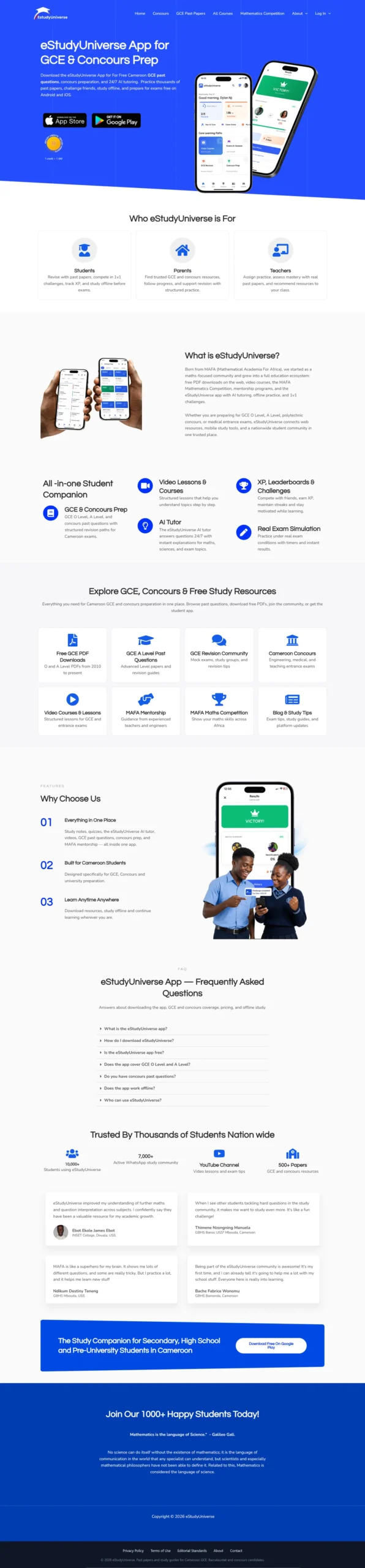 eStudyUniverse website full desktop page
