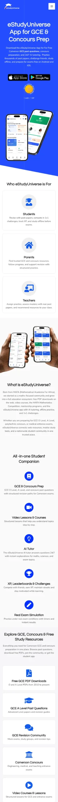eStudyUniverse website full mobile page
