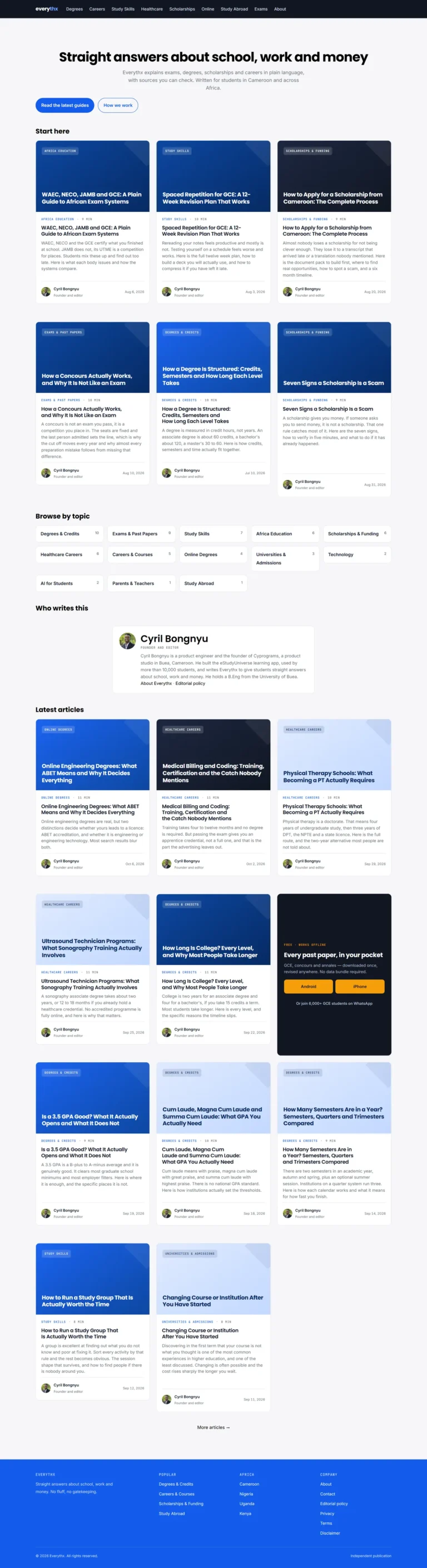 Everythx website, full desktop page