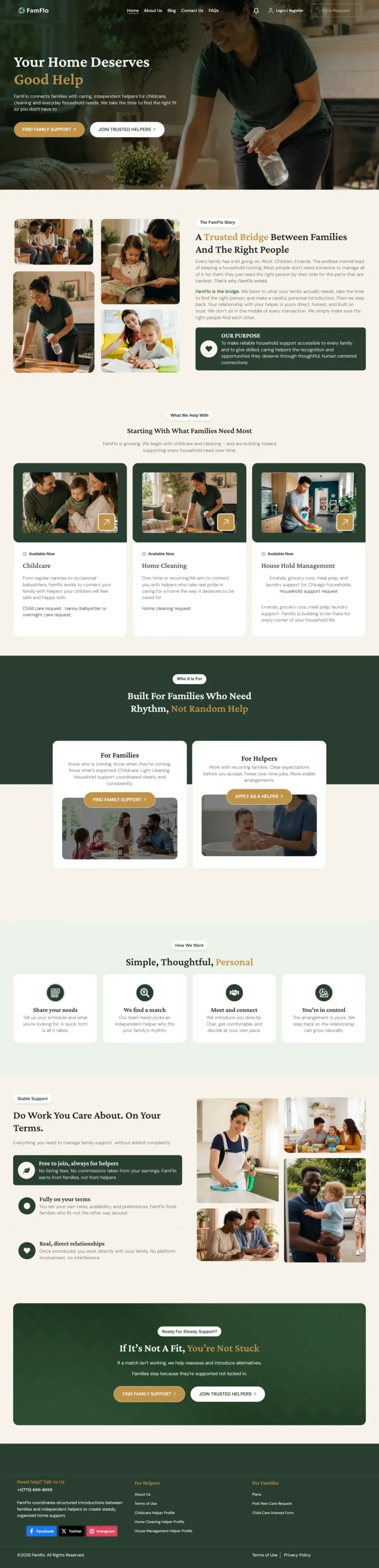 FamFlo website, full desktop page