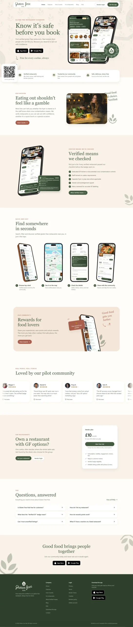Gluten Free Hub website full desktop page