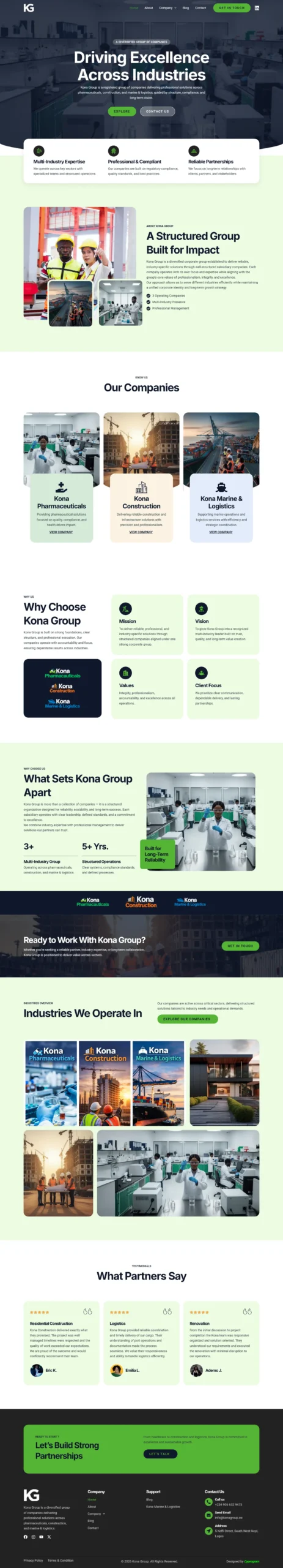 Kona Group website full desktop page