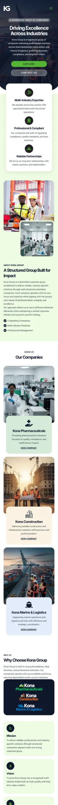 Kona Group website full mobile page