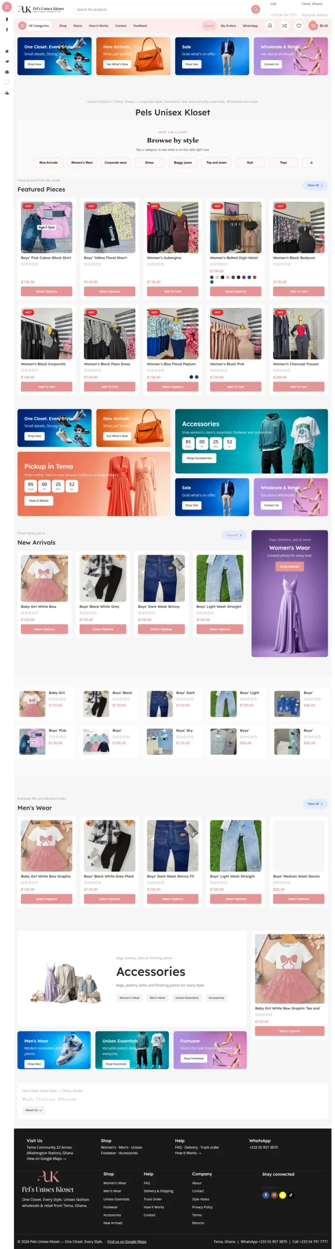 Pels Unisex Kloset website full desktop page