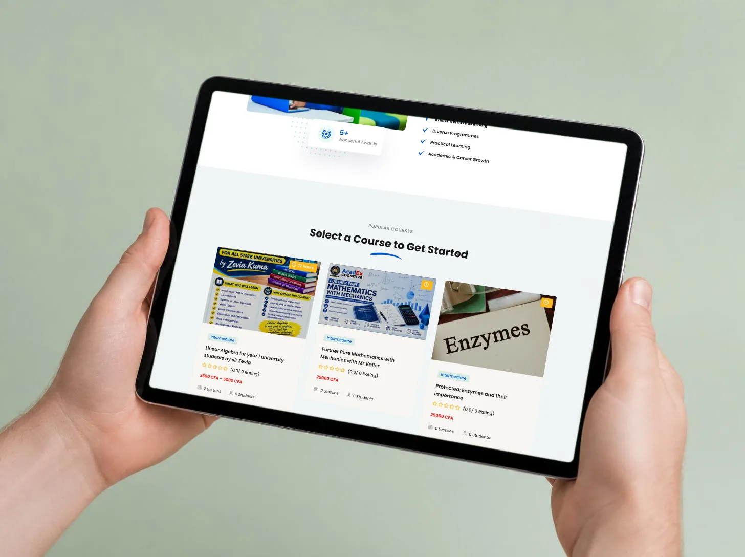 AcadEx Cognitive website shown on a device