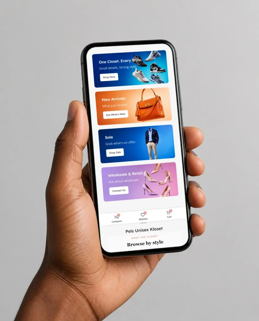 Pels Unisex Kloset website on a device