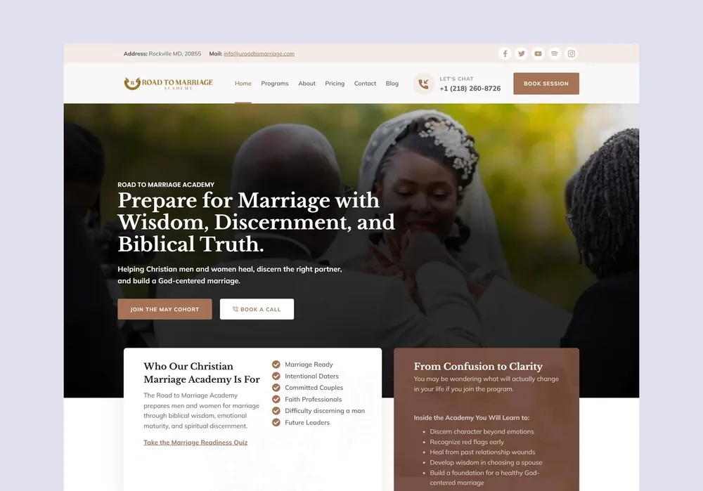 Road to Marriage Academy website designed by Cyprogram