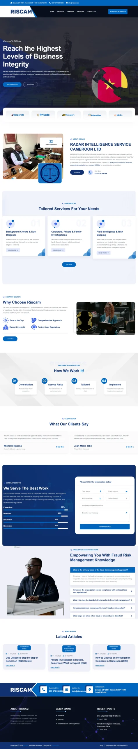 Riscam website full desktop page