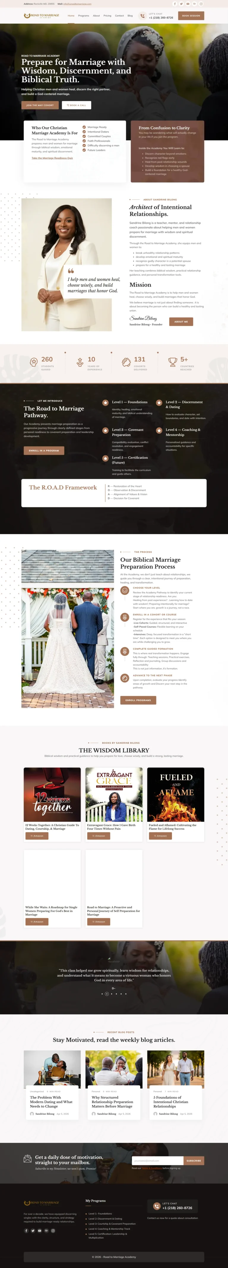 Road to Marriage Academy website, full desktop page