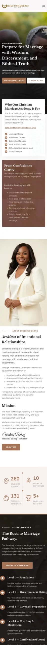 Road to Marriage Academy website full mobile page